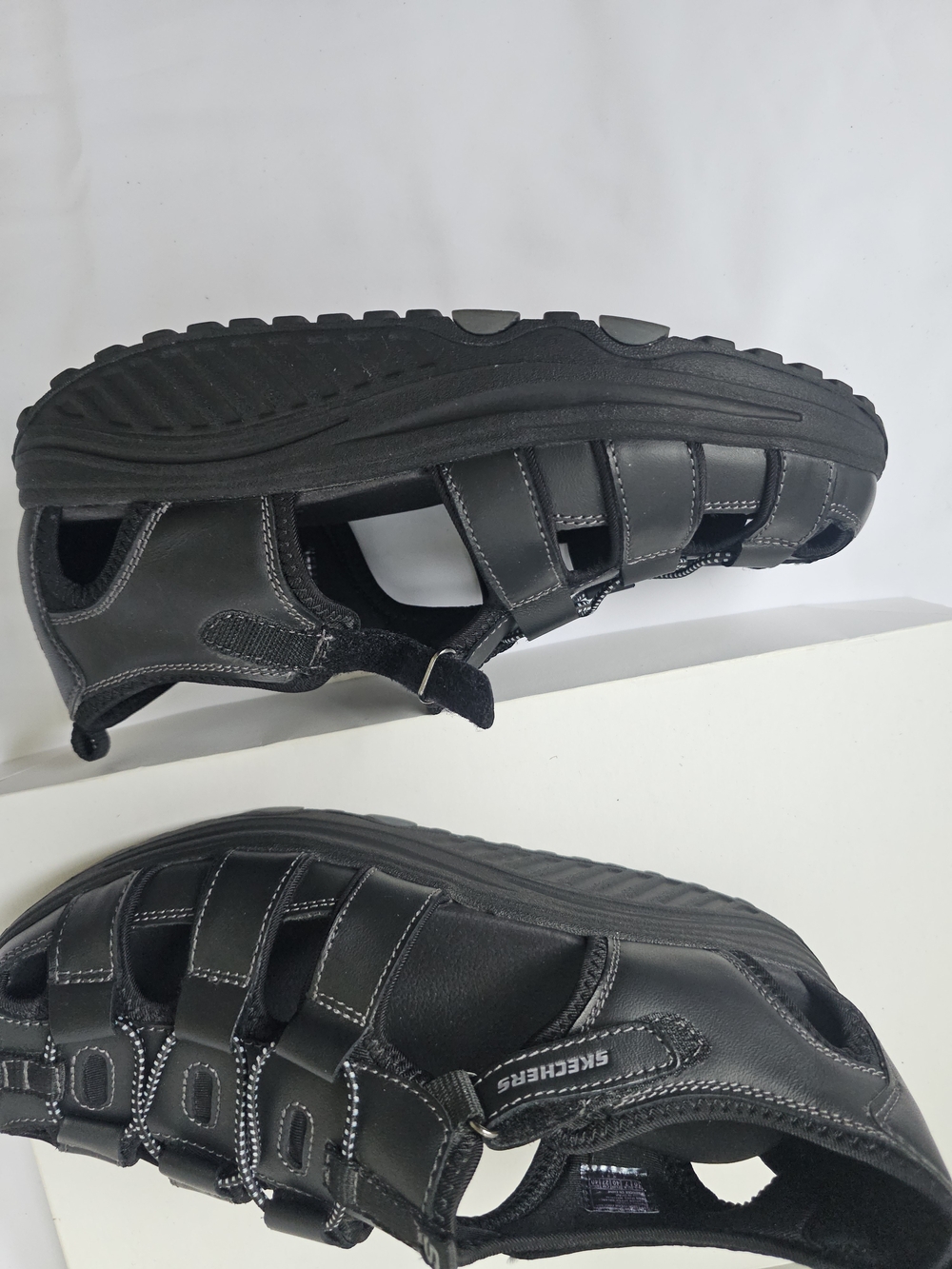 Skechers Shape-ups Trim Step Fisherman Sandals - Black Leather - Size 10 - Picture 10 of 16